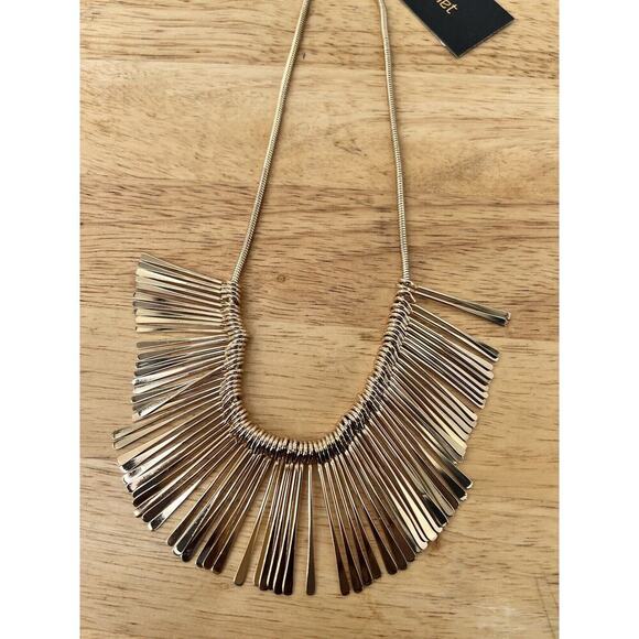 Ballet Fringe Pine Needle Shimmering Gold-tone Rods Fashion Statement Necklace - Picture 3 of 10